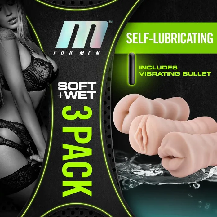 Blush Novelties Male Sex Toys M For Men 3Pack SelfLubricating Flesh Vibrating Strokers Blush Novelties Male Sex Toys M For Men 3Pack SelfLubricating Flesh Vibrating Strokers