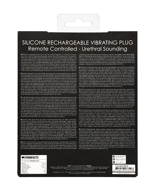 Shots Ouch Urethral Sounding Silicone Rechargeable Remote Controlled Vibrating Plug Black Shots America LLC Anal