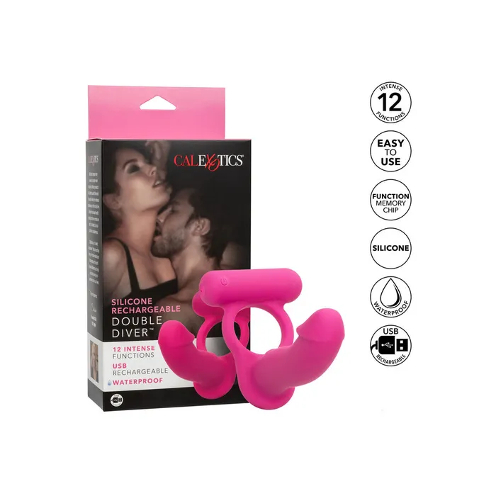 Male Sex Toys CalExotics Double Diver Vibrating Duo Penetrator Silicone Cock Ring Male Sex Toys CalExotics Double Diver Vibrating Duo Penetrator Silicone Cock Ring